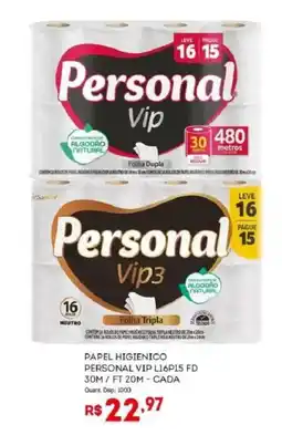 Bistek Supermercados Papel higienico personal vip l16p15 fd 30m/ft 20m - cada oferta