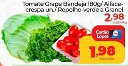 Lopes Supermercados Tomate Grape Bandeja / Alface- crespa un./ Repolho-verde a Granel oferta