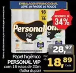 Cometa Supermercados Papel higiênico PERSONAL VIP com 18 rolos de 20m (folha dupla) oferta