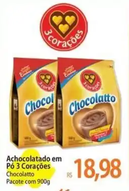 Atacadão Achocolatado em Pó 3 Corações Chocolatto Pacote oferta