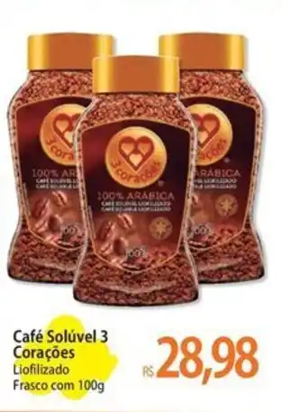 Café Solúvel 3 Corações Liofilizado Frasco