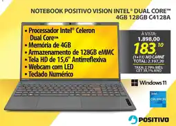 Lojas Cem Notebook positivo vision intel® dual core™ 4gb 128gb c4128a oferta