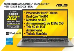 Lojas Cem Notebook asus intel® dual core™ 4gb 128gb ssd x515ka oferta