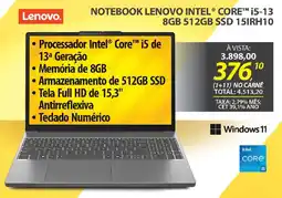 Lojas Cem Notebook lenovo intel® core™ i5-13 8gb 512gb ssd 15irh10 oferta