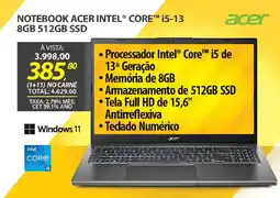 Lojas Cem Notebook acer intel® core™ i5-13 8GB 512GB SSD oferta