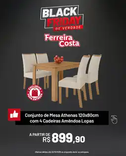Ferreira Costa Conjunto de Mesa Athenas 120x80cm com 4 Cadeiras Amêndoa Lopas oferta