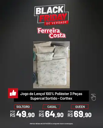 Ferreira Costa Jogo de Lençol 100% Poliéster 3 Peças Supercal Sortido - Corttex CASAL oferta