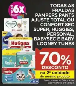 Carrefour Todas as fraldas pampers pants ajuste total ou confort sec super, huggies, personal, babysec e baby looney tunes oferta