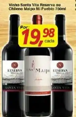 Supermercados Guanabara Vinho Santa Vita Reserva ou Chileno Maipo Mi Pueblo 750ml oferta