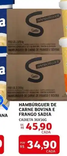 Assaí Atacadista Hamburguer de carne bovina e frango sadia oferta
