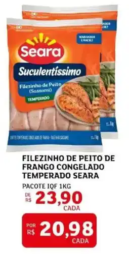Assaí Atacadista Filezinho de peito de frango congelado temperado seara pacote iqf oferta