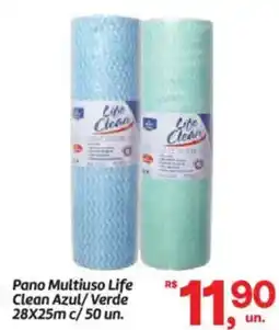 Fort Atacadista Pano Multiuso Pano Multiuso Life 28X25m c/ 50 un. Clean Azul/Verde oferta