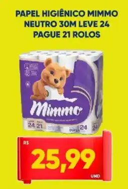 Tatico Papel higiênico mimmo neutro 30m leve 24 pague 21 rolos oferta