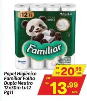 Papel Higiênico Familiar Folha Dupla Neutro 12x30m
