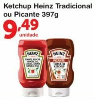 Roldão Ketchup Heinz Tradicional ou Picante 379g oferta