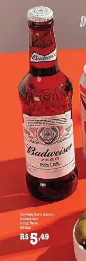 Supermercados Pague Menos Cerveja Zero Álcool Budweiser Long Neck oferta