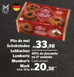 Sam's Club Pão de mel Schokoladen Lebkuchen Lambertz Member's Mark Dark, oferta
