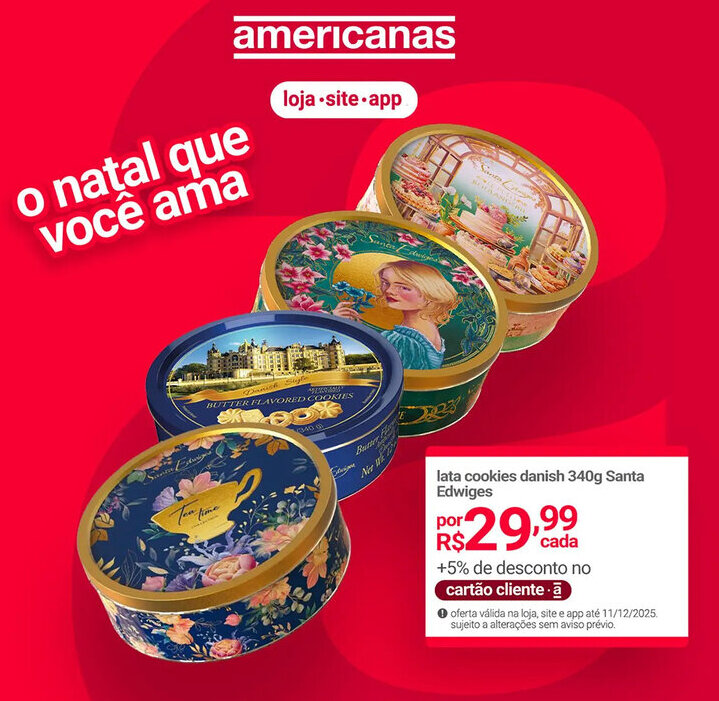 Lojas Americanas lata cookies danish Santa Edwiges oferta