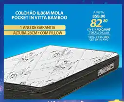 Lojas Cem Colchão 0,88m mola pocket in vitta bamboo oferta