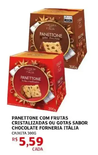 Panettone com frutas cristalizadas ou gotas sabor chocolate forneria itália