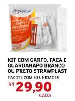 Assaí Atacadista Kit com garfo, faca e guardanapo branco ou preto strawplast oferta