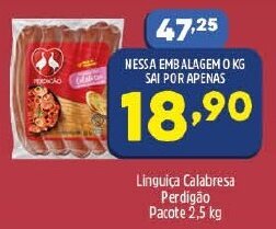 Arena Atacado Linguica Calabresa Perdigao pacote 2.5kg oferta