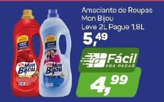 Amaciante de roupas Mon Bijou Leve 2L Pague 1.8L
