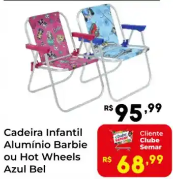 Cadeira Infantil Alumínio Barbie ou Hot Wheels Azul Bel