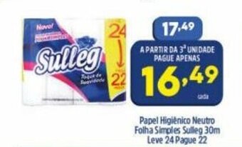 Arena Atacado Papel Higiénico Neutro Folha Simples Sulleg 30m Leve 24 Pague 22 oferta
