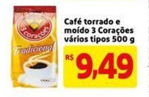 Mercado Extra Cafe Torrado e Moida 3 Coracoes varois tipos 500g oferta