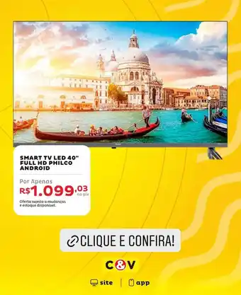 Smart tv led 40" full hd philco android