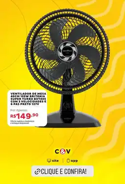 Casa e Vídeo Ventilador de mesa 40cm 155w britânia super turbo bvt405 com 3 velocidades e 6 pás preto 127v oferta