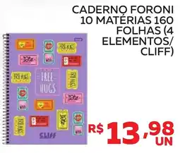 Lider Atacadista Caderno foroni 10 matérias 160 folhas oferta
