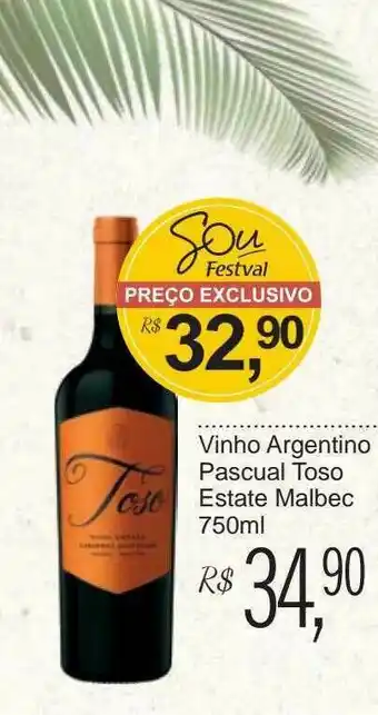 Festval Vinho Argentino Pascual Toso Estate Malbec oferta