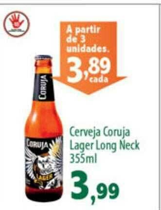 Econômico Atacadão Cerveja Coruja Lager Long Neck oferta