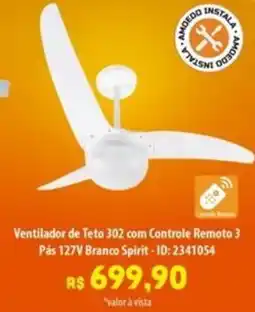 Amoedo Ventilador de Teto 302 com Controle Remoto 3 Pás 127V Branco Spirit oferta
