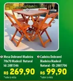 Amoedo Mesa Dobravel Madeira 70x70 Madesil Natural oferta