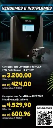 Amoedo Carregador para Carro Elétrico 22KW 380V Preto Komeco oferta