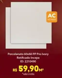 Amoedo Porcelanato 60x60 PP Pro Ivory Retificado Incepa oferta