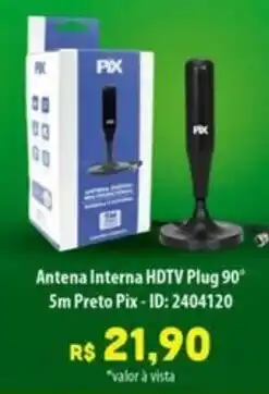 Amoedo Antena Interna HDTV Plug 90° 5m Preto Pix- oferta