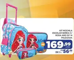 DB Supermercados Kit mochila escolar sereia c/ roda amz-157.14 polegada oferta