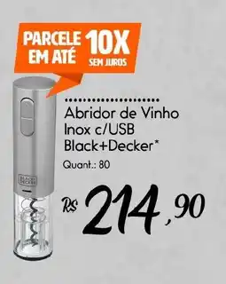 Giassi Supermercados Abridor de Vinho Inox c/USB Black+Decker* oferta