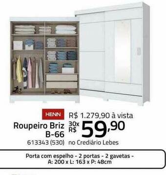 Lojas Lebes Henn Roupeiro Briz B-66 oferta