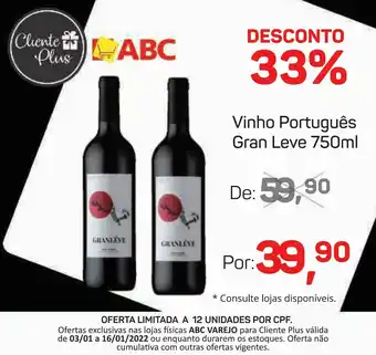 Supermercados ABC Vinho Português Gran Leve Desconto 33% oferta