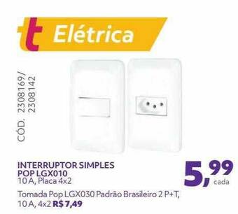 Telhanorte Interruptor Simples Pop Lgx010 oferta