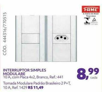 Telhanorte Interruptor Simples Modulare Fame oferta