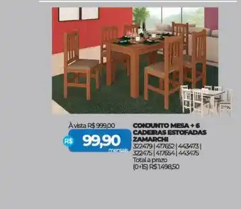 Conjunto Mesa + 6 Cadeiras Estofadas Zamarchi