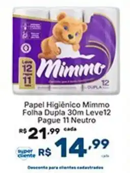Super Lagoa Papel Higiênico Mimmo Folha Dupla 30m Leve12 Pague 11 Neutro oferta