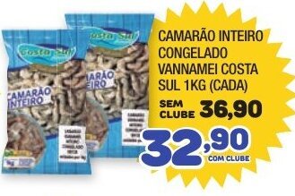 Costazul Supermercados Camarao Inteiro Congelado Vannamei Costa Sul 1kg oferta