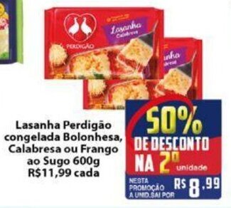 Vencedor Atacadista Lasanha Perdigao congelada Bolonhesa, Calabresa ou Frango ao Sugo 600g oferta